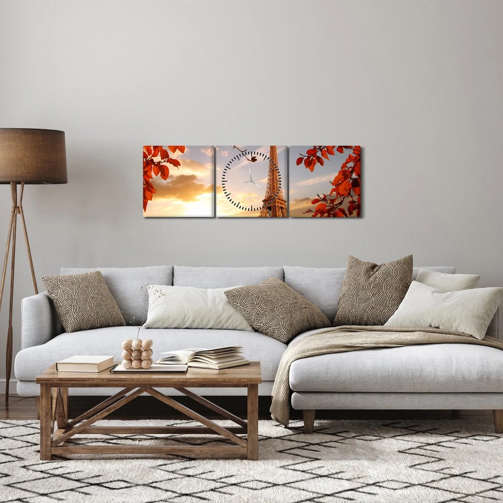 Obraz - Paríž (s hodinami) (90x30 cm)
