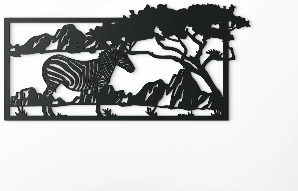 drevko Drevený obraz Zebra v savane Rozmer obrazu: 21 x 44,5 cm, Farba dekorácie: Čierna