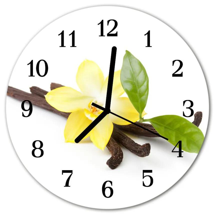 Nástenné sklenené hodiny Vanilkové kvety fi 30 cm