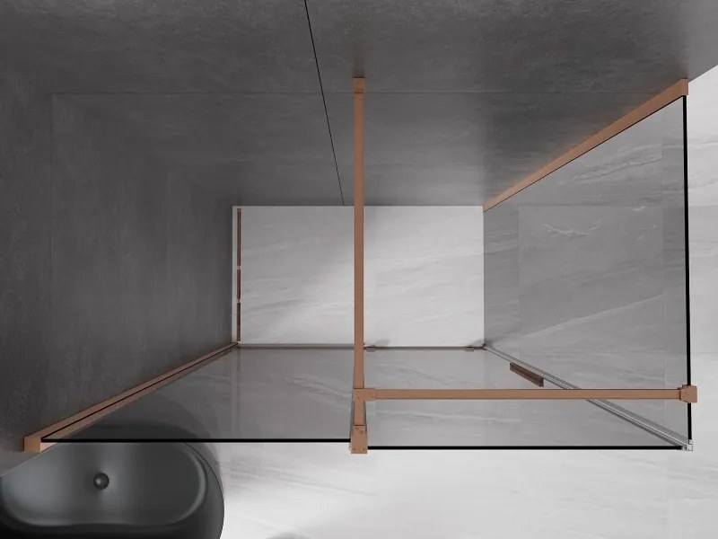 Mexen Velar, sprchový kút s posuvnými dverami 130 x 75 cm, 8mm šedé sklo, medená matná, 871-130-075-41-65