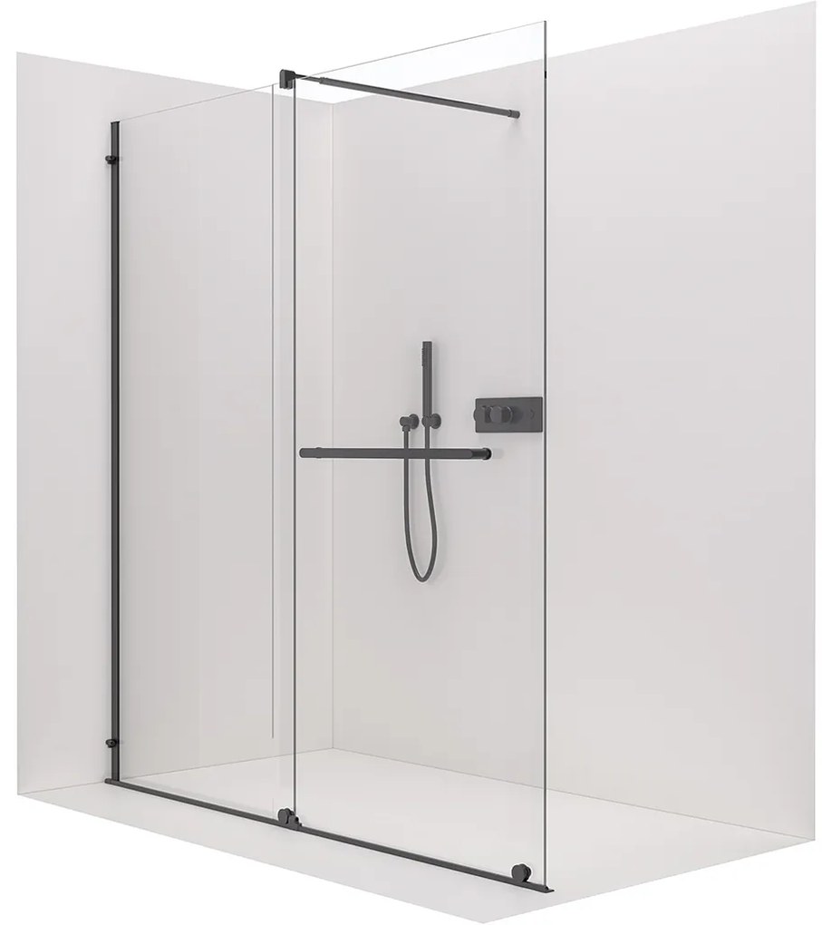 CERANO - Sprchová zástena Medin L/P - čierna matná, transparentné sklo - 150x195 cm - dvojdielna posuvná, CER-CER-478018