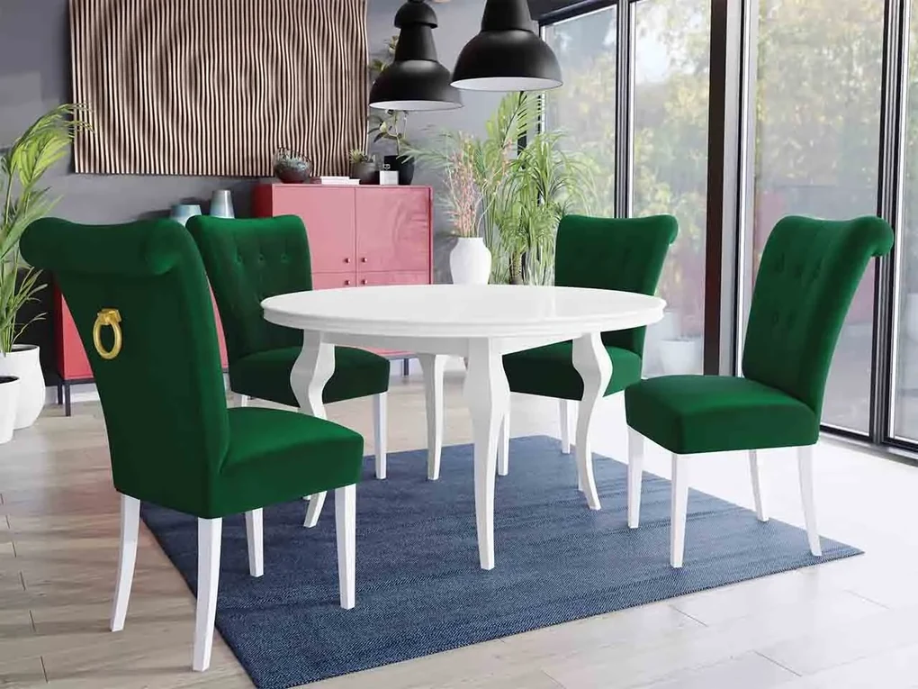 Stôl Julia FI 120 so 4 stoličkami ST65, Farby: čierny, Farby: zlatý, Farby:: biely lesk, Potah: Magic Velvet 2258
