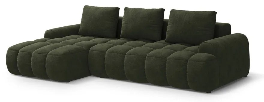 Zelená zamatová rozkladacia/s úložným priestorom rohová pohovka (ľavý roh/s leňoškou) Linz – Cosmopolitan Design