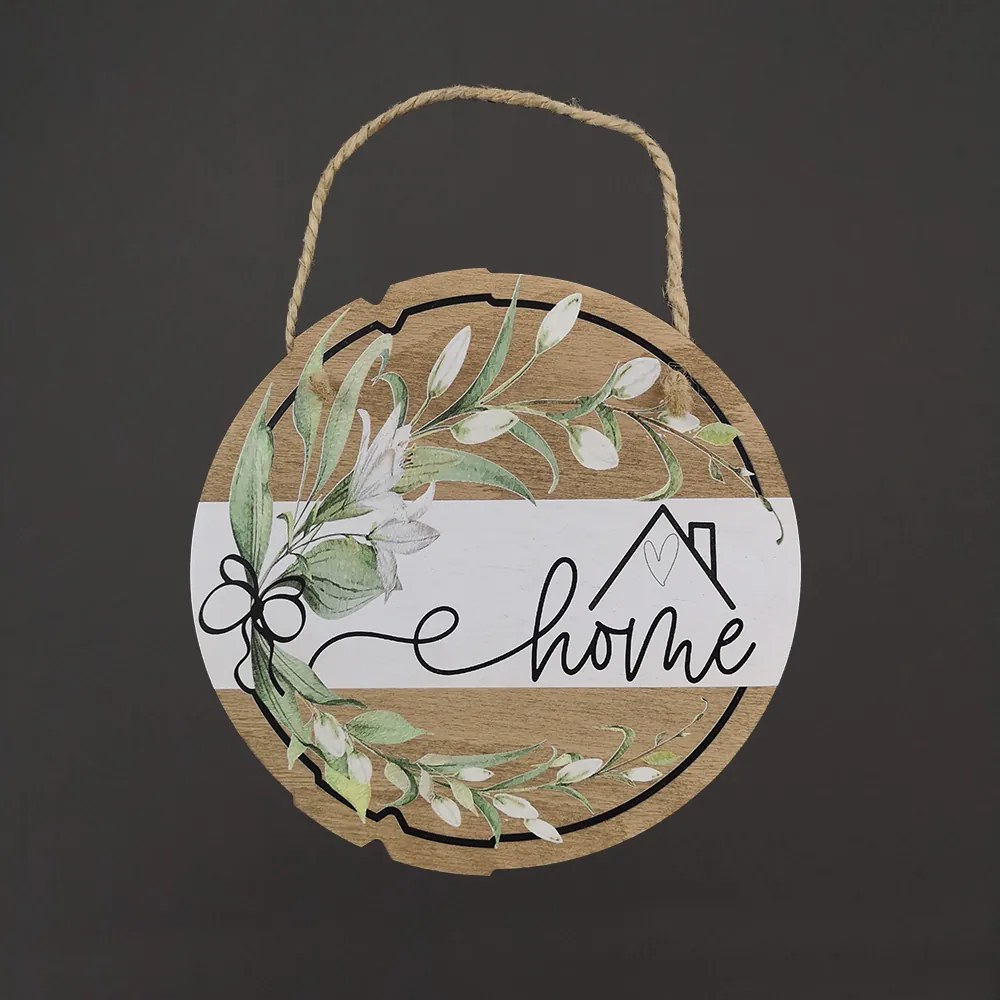 AMADEA Ceduľa z masívneho dreva na zavesenie s textom Home 22 cm, český výrobok