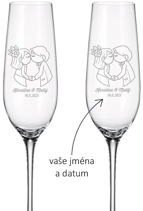 Dekorant Svadobné poháre na šampanské ZAMILOVANÍ NOVOMANŽELIA 270 ml 2KS