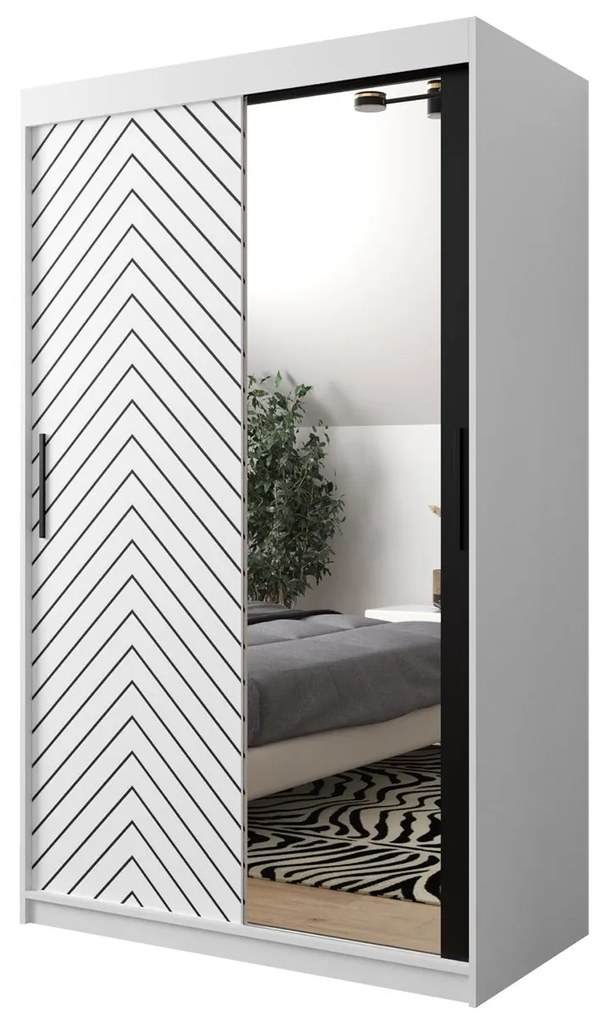 Moderná šatníková skriňa so zrkadlom Ratintu 2 120 cm, zásuvka: áno, Farby: čierna / dub artisan + čierna