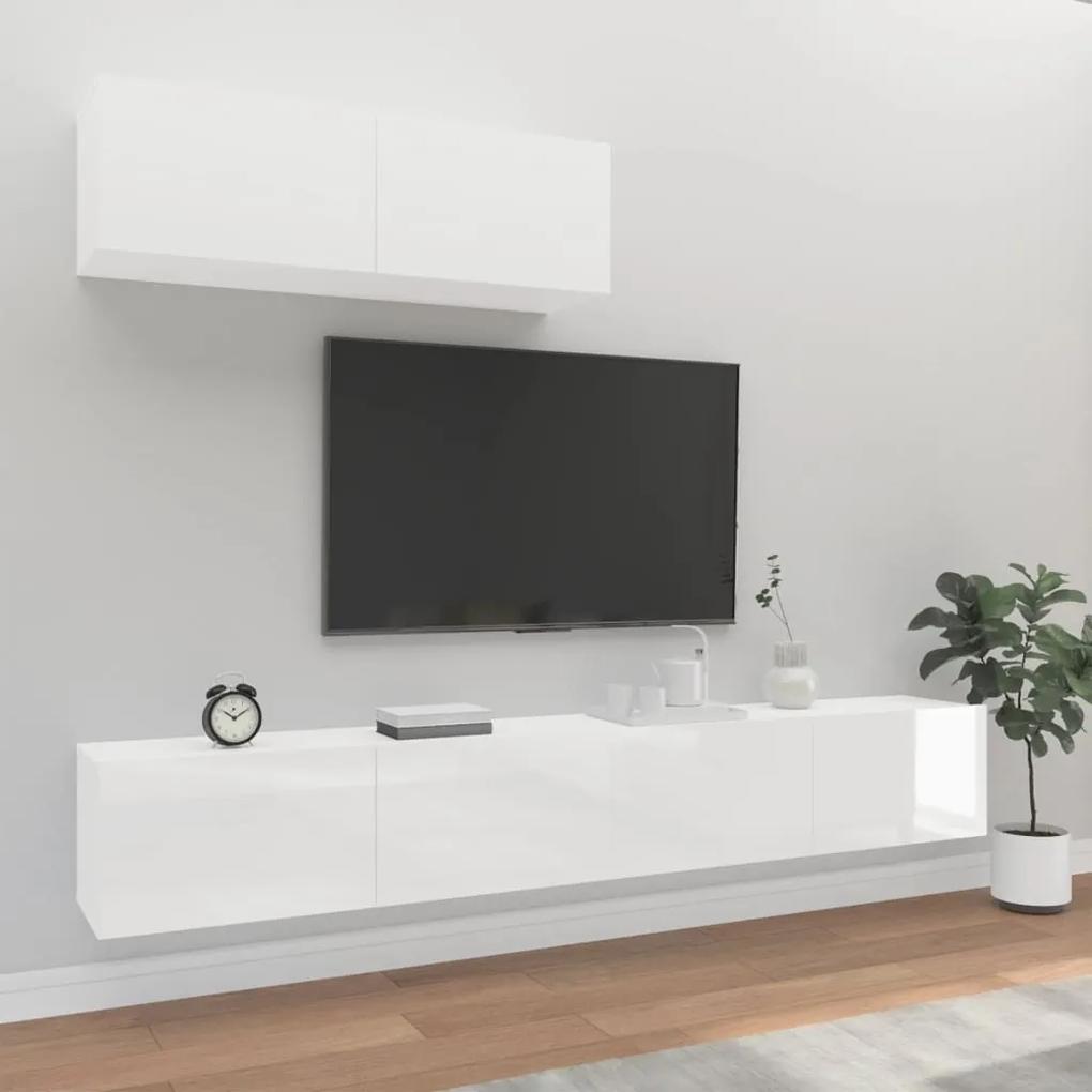 vidaXL 3-dielna súprava TV skriniek lesklá biela spracované drevo