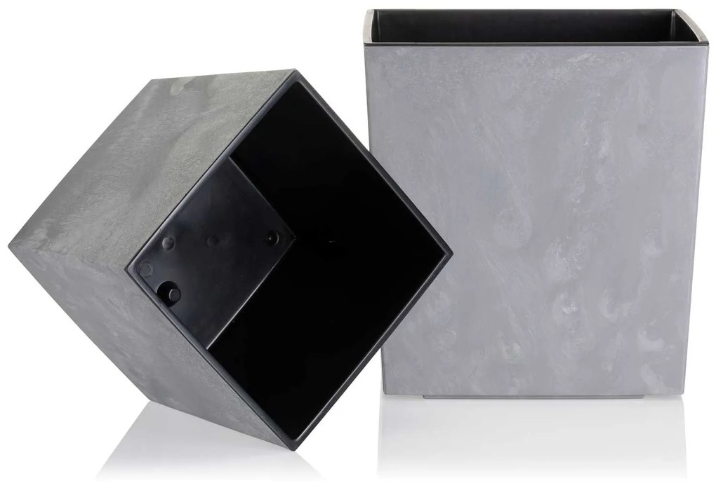 PLASTOVÝ KVETINÁČ FLORE 19X19 CM IMITÁCIA BETÓNU SIVÁ