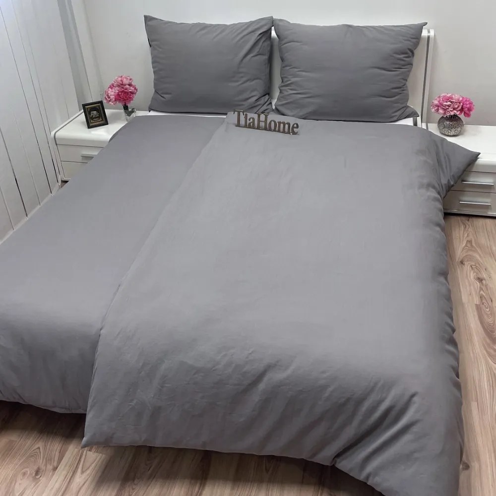 Ľanové obliečky sivé 140x200cm+90x70cm TiaHome