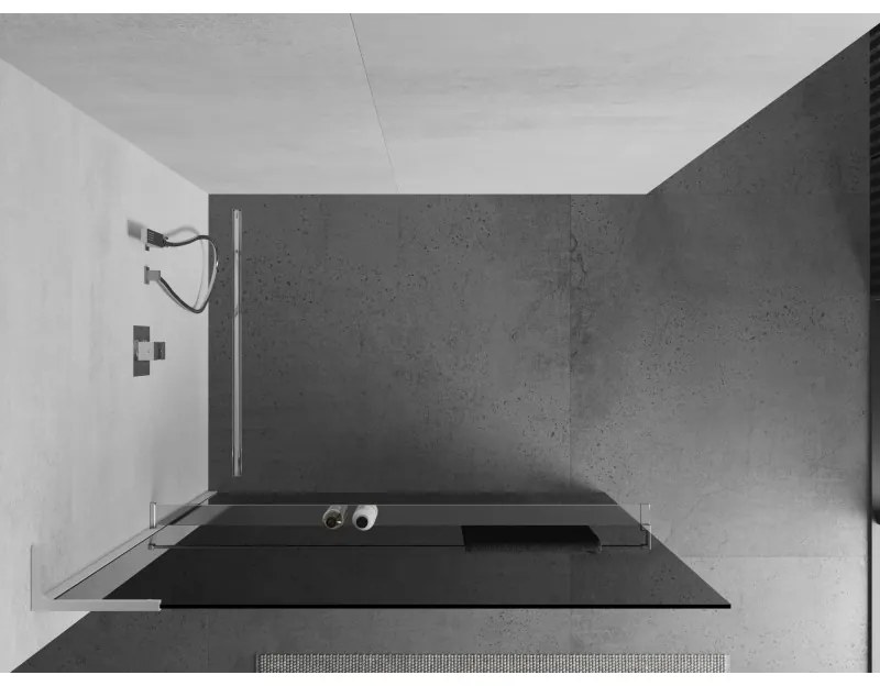 Mexen Kioto+ L, sprchová zástena Walk-In s poličkou a vešiakom 80 x 200 cm, 8mm šedé sklo, chrómový profil, 800-080-123-01-40