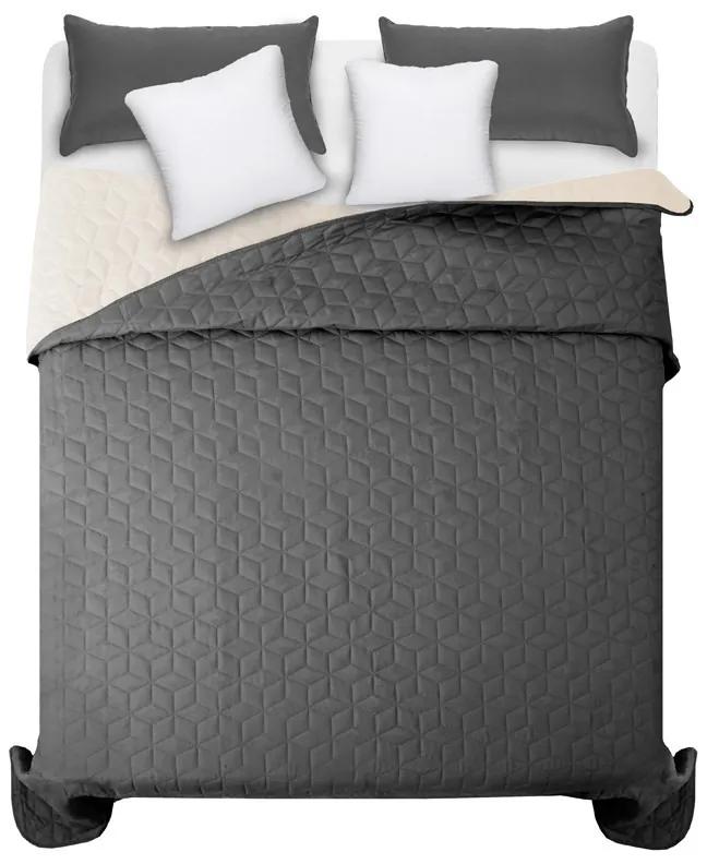 Kvalitné tmavo sivé prehozy na manželskú posteľ so vzorom diamantu 220 x 240 cm