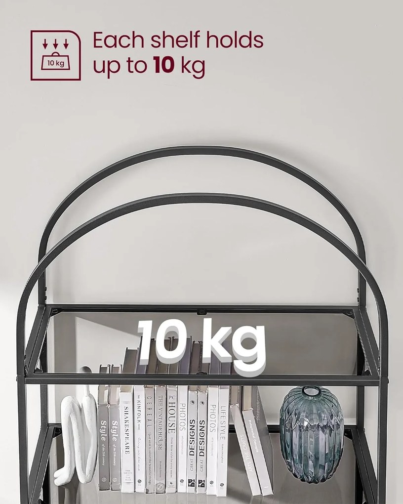 Sklenený regál, 5 políc, 183,5x83x30,2cm, čierny