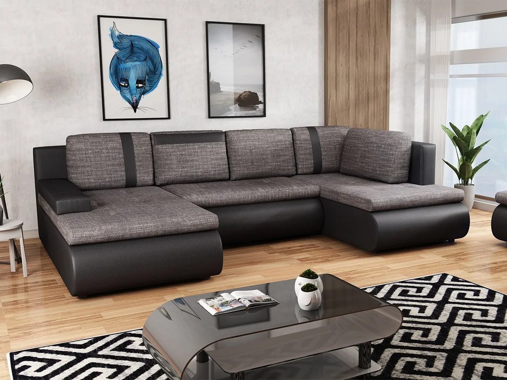 Rohová sedačka Sofia Mini C, Dostupné poťahy: ekokoža Soft 011 + Lawa 05, Strana: pravá, Taburetka: s taburetkou