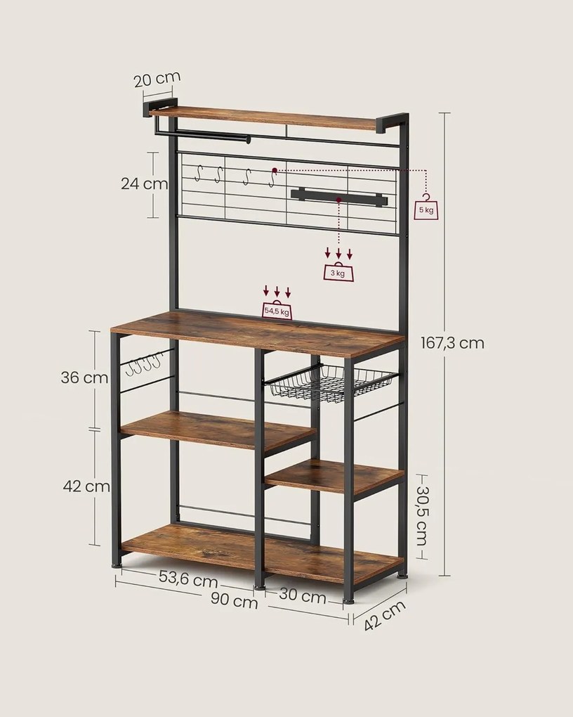 Kuchynský regál Vasagle Shelfy hnedý/čierny