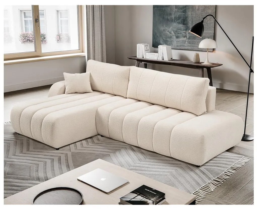 Rozkladacia rohová sedacia súprava do tvaru L DESIO, ľavá, béžová, s úložným priestorom