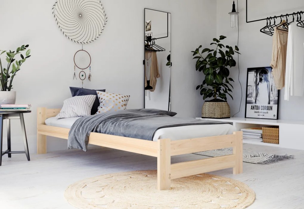 Posteľ z masívu EURO + pěnový matrac COMFORT 14 cm + rošt ZADARMO, 90x200, prírodný-lak