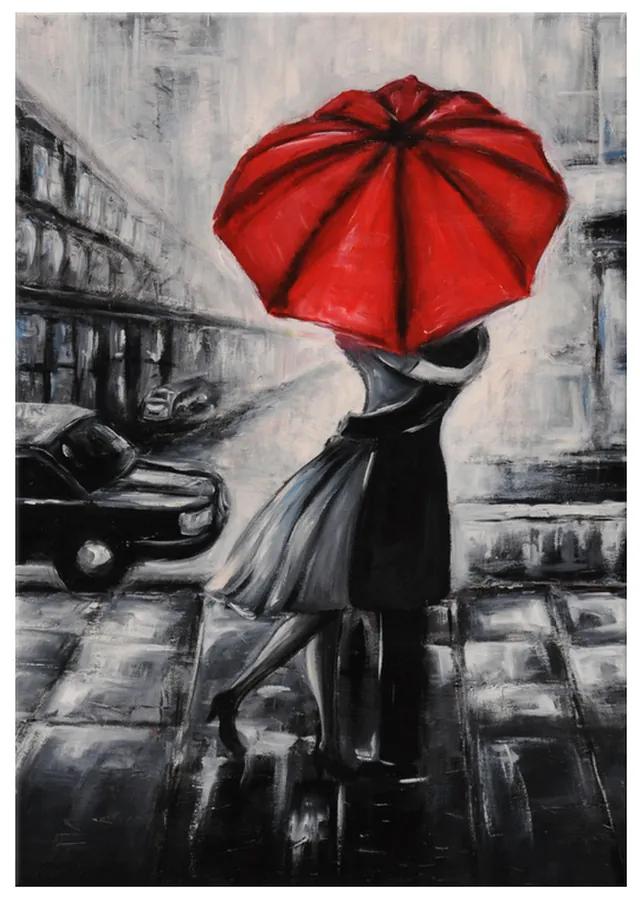 Gario Ručne maľovaný obraz Červený bozk v daždi Veľkosť: 120 x 80 cm