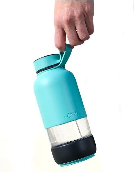 Tyrkysovomodrá cestovná sklenená fľaša 500 ml To Go – Lékué