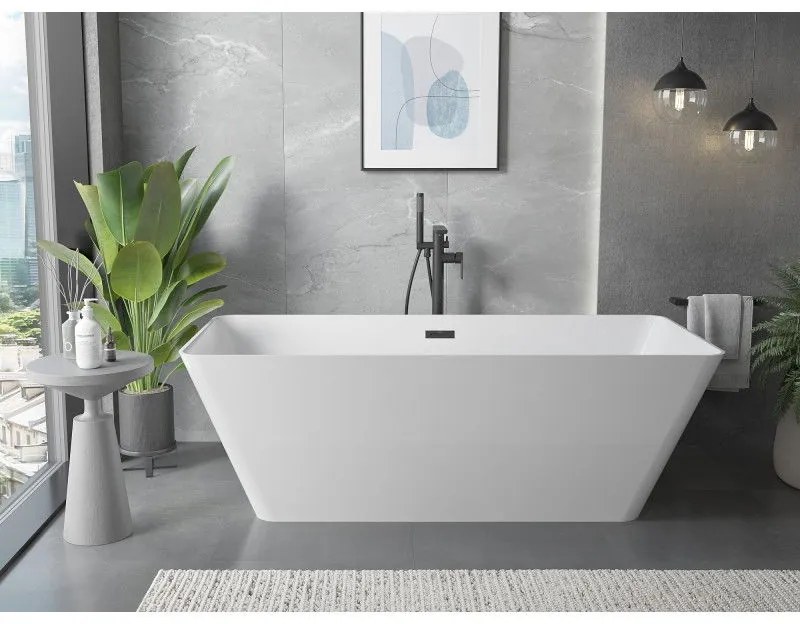 Mexen Velo Slim, voľne stojaca vaňa 170 × 75 cm, biela lesklá, čierny prepad, 52811707500-70