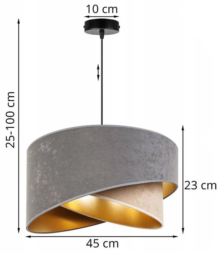 Závesné svietidlo Mediolan, 1x šedé/béžové/zlaté textilné tienidlo
