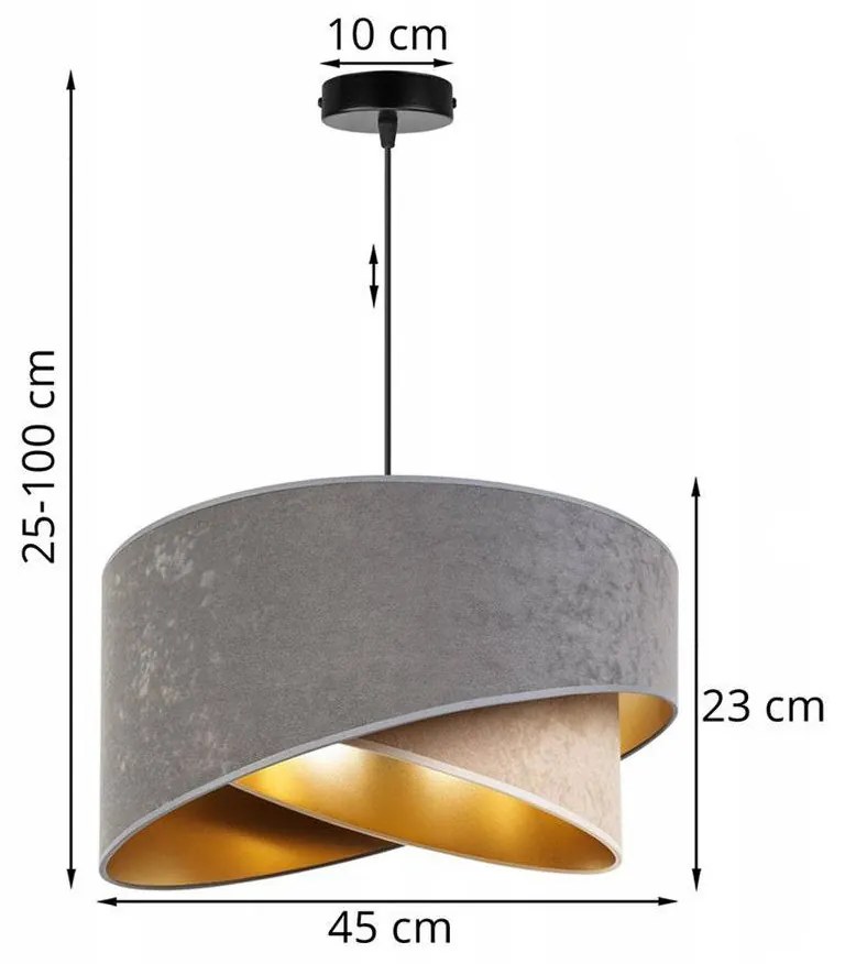 Závesné svietidlo MEDIOLAN, 1x šedé/béžové/zlaté textilné tienidlo