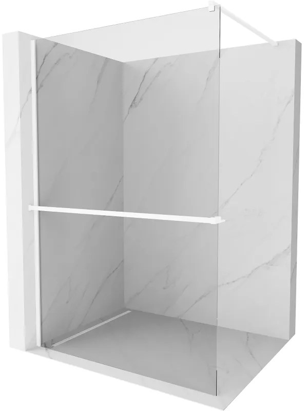 Mexen Kioto+, sprchová zástena Walk-In s poličkou a vešiakom 75 x 200 cm, 8mm číre sklo, biely profil, 800-075-121-20-00