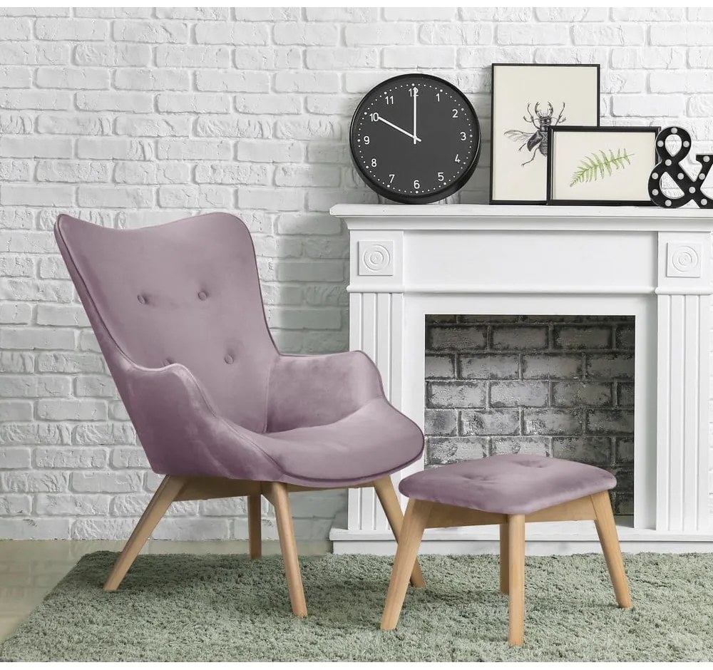 Zamatové kreslo s podnožkou v levanduľovej farbe Niko – Ropez
