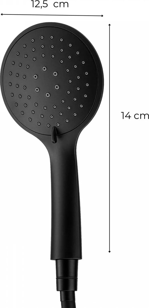 Erga Wemi, 3-funkčná ručná sprcha s hadicou 150 cm, 12,5 × 14 cm, čierna matná, ERG-YKA-BP.WEMI-BLK