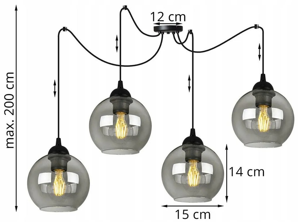 Závesné svietidlo HAGA SPIDER, 4x sklenené tienidlo (mix 3 farieb)