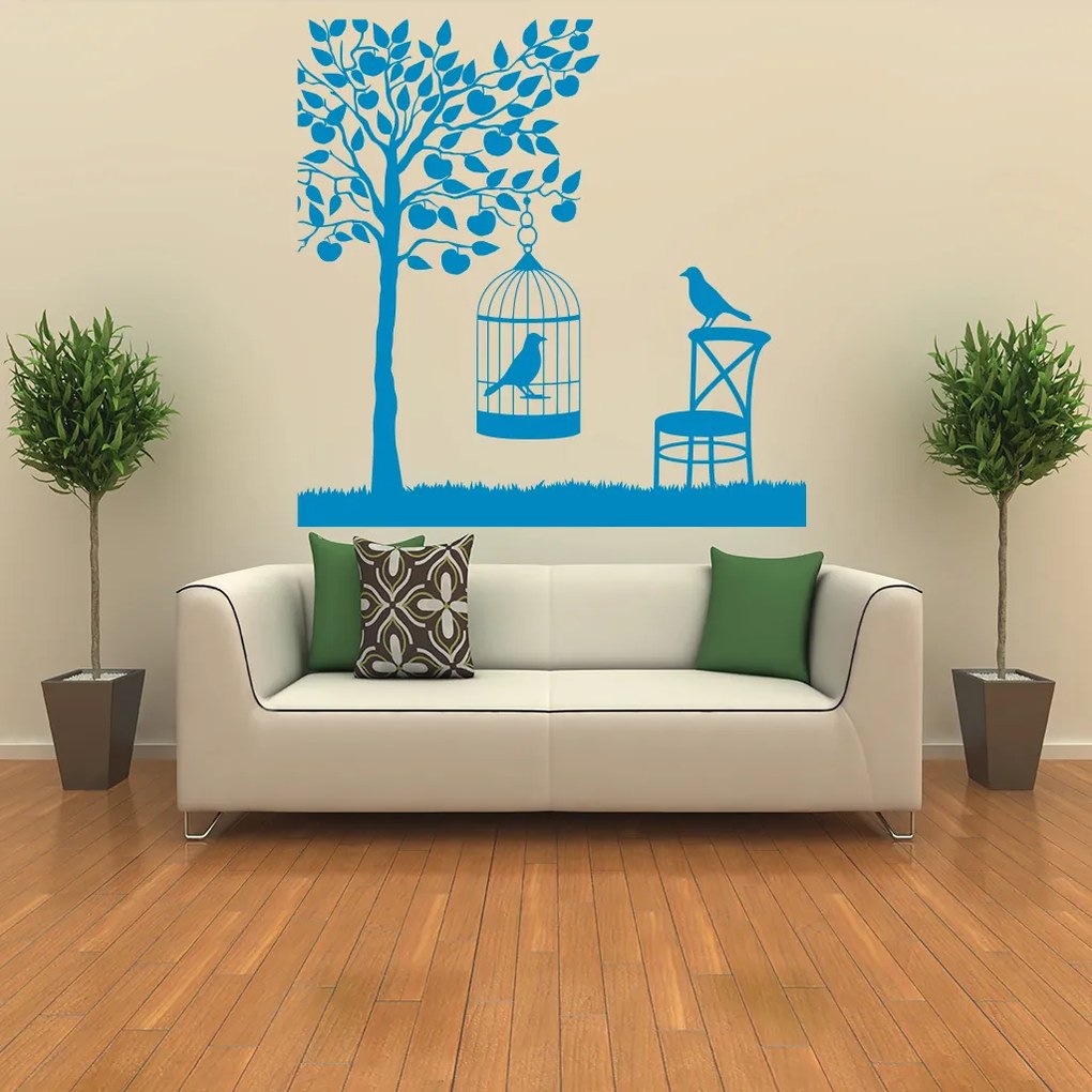 Veselá Stena Samolepka Vtáčik v klietke Farba: modrá, Veľkosť: 60 x 60 cm