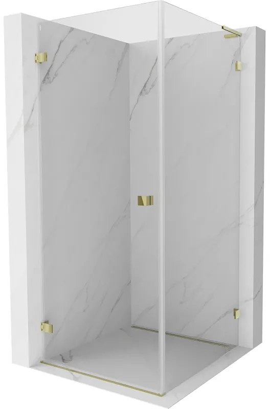 Mexen Lunar-B L, sklápací sprchový kút ľavý 80 x 80 cm, 8mm číre sklo, zlatý profil, 832L-080-080-50-00-L