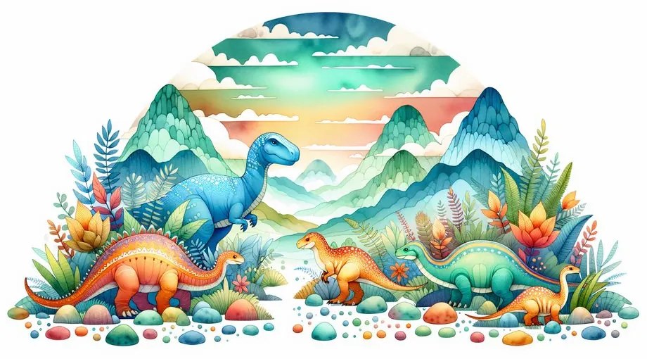 Obraz farebné dinosaury v horách