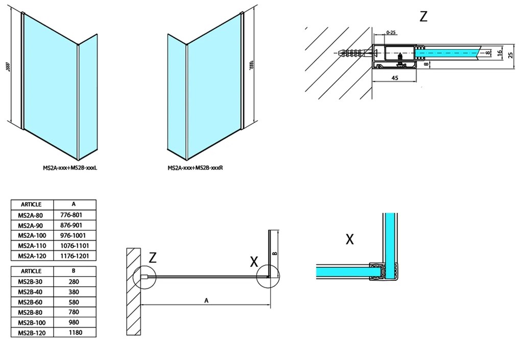 Polysan Polysan, MODULAR SHOWER stena na inštaláciu na múr, pre pripojenie príd. panelu, 900 mm, MS2A-90