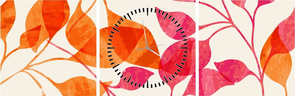 Obraz - Oranžové lístie (s hodinami) (90x30 cm)