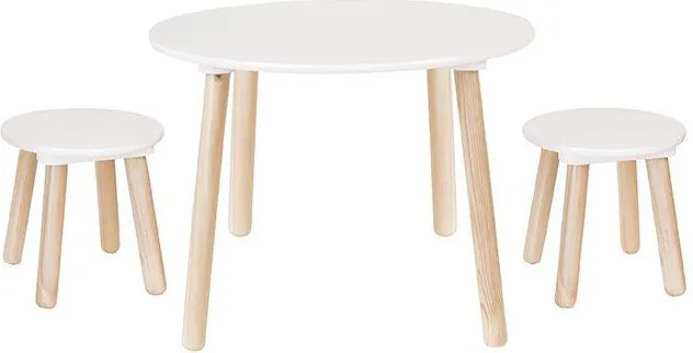 Detský drevený stôl s dvoma stoličkami – biela