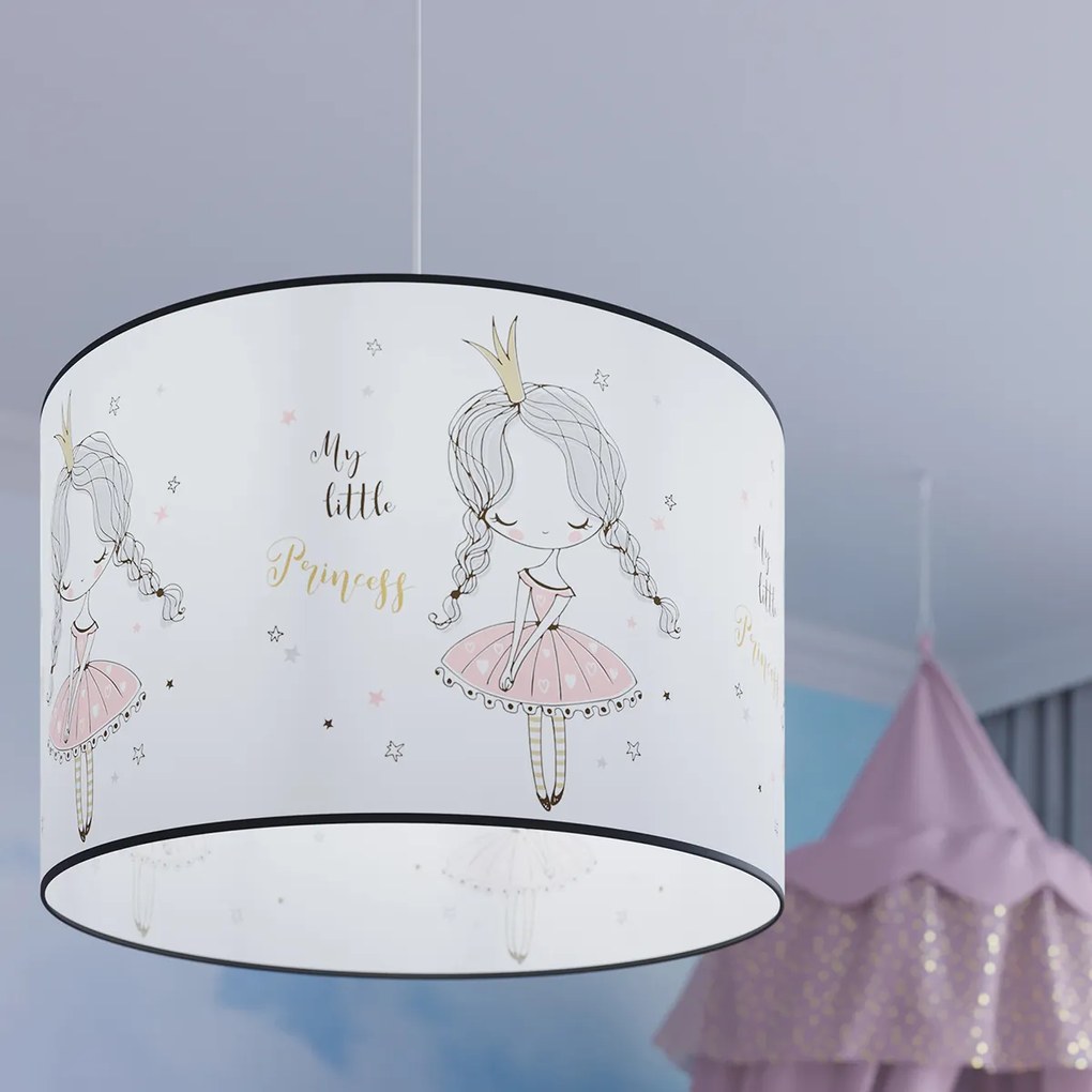 Detské závesné svietidlo Princess, 1x plastové tienidlo so vzorom, (fi 40cm)