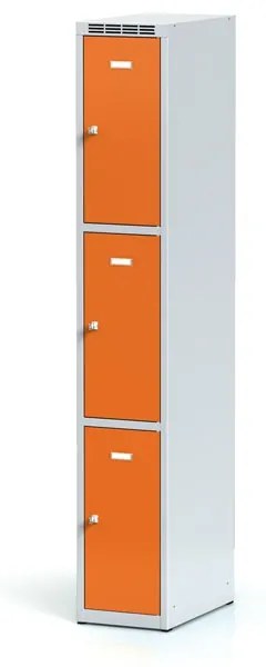 Alfa 3 Šatníková skrinka s úložnými boxami, 3 boxy, 1800 x 300 x 500 mm, otočný zámok, oranžové dvere