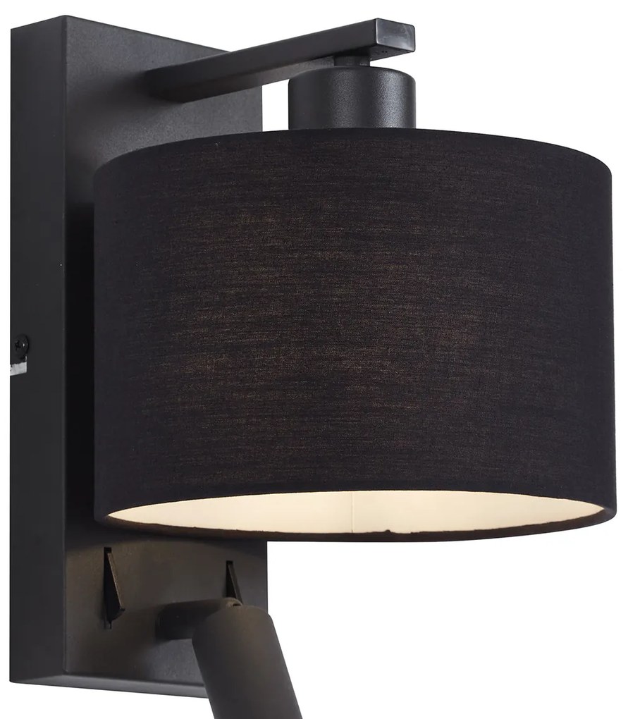 Moderná nástenná lampa čierna okrúhla s lampou na čítanie - Puglia