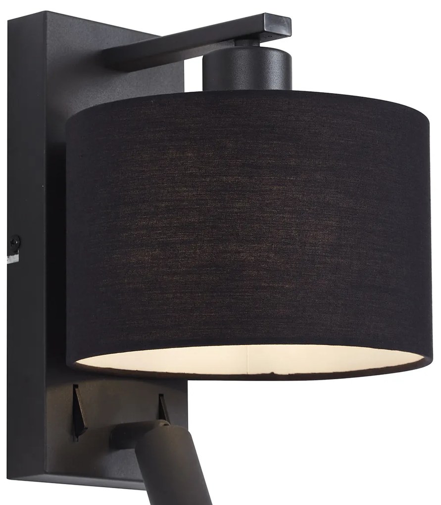 Moderné nástenné svietidlo čierne okrúhle s lampou na čítanie - Puglia