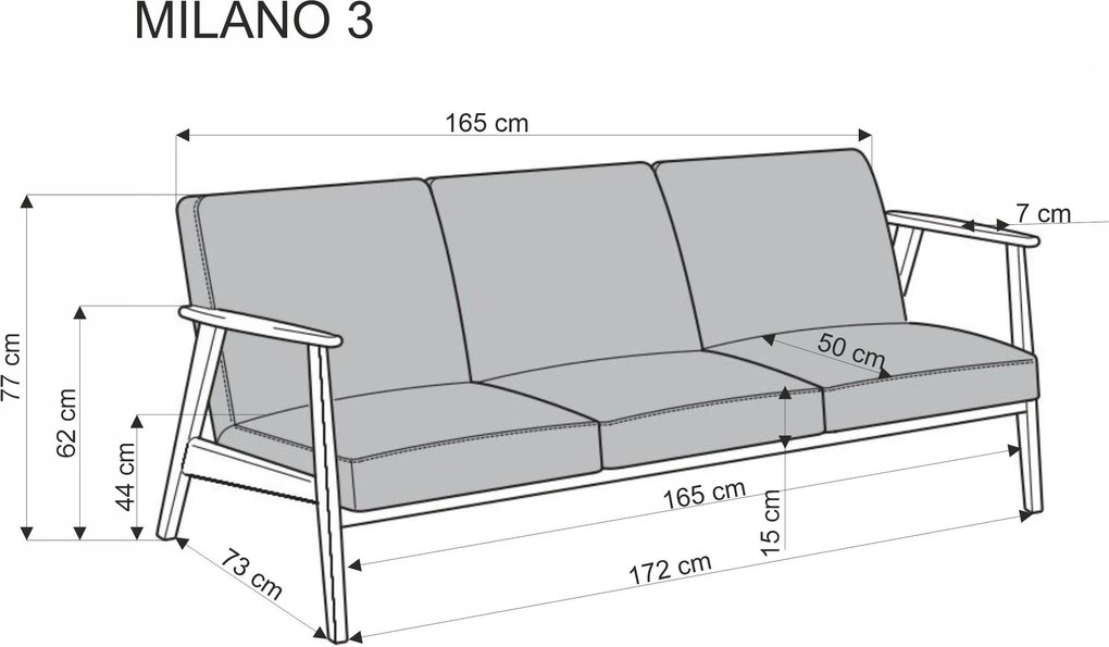 Trojmiestna pohovka z masívu MILANO 175 cm olivová/orech