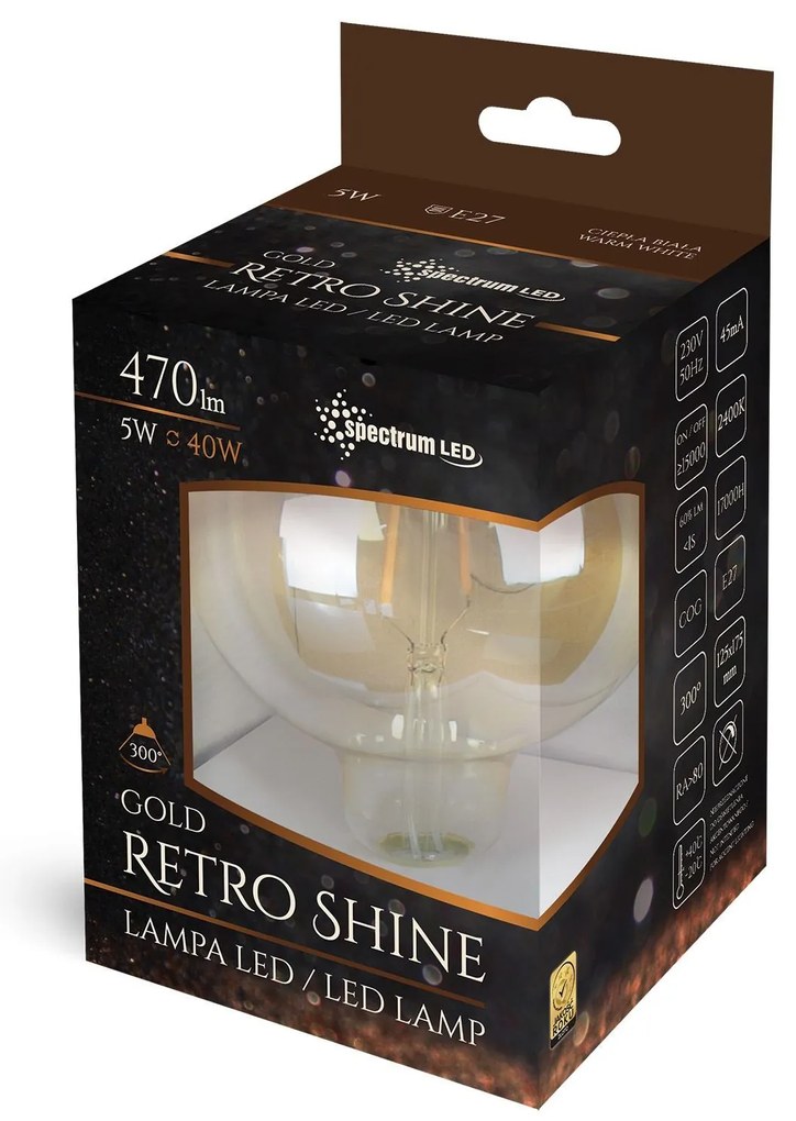 Spectrum LED Edison, LED žiarovka E-27 230V 5W, 470lm, 2400K, 14077, OSW-05703