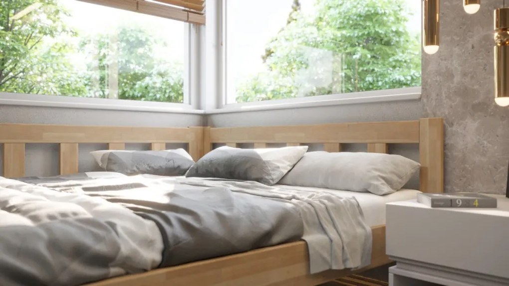 Rohová posteľ so zástenou vľavo Tema L 180x200 cm, prírodný buk