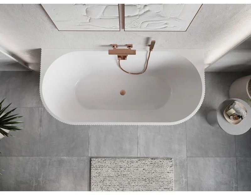 Mexen Oris, voľne stojaca ryhovaná vaňa 150 x 75 cm, biela lesklá, medený matný prepad, 52871507500-65