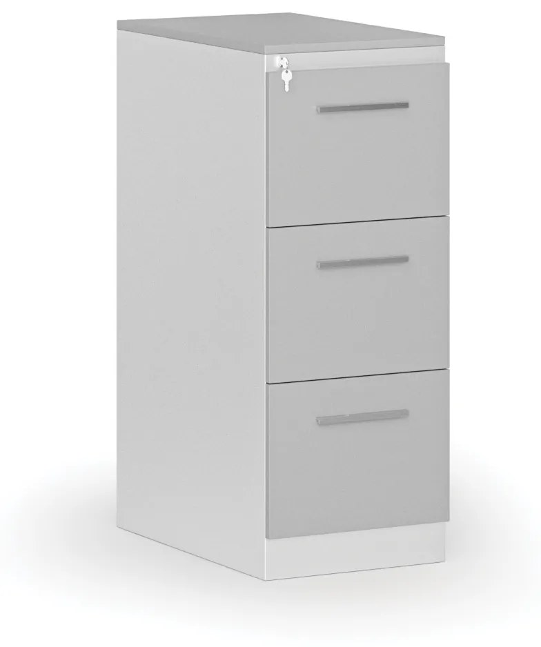 Kovová zásuvková kartotéka PRIMO s drevenými čelami A4, 3 zásuvky, biela/sivá