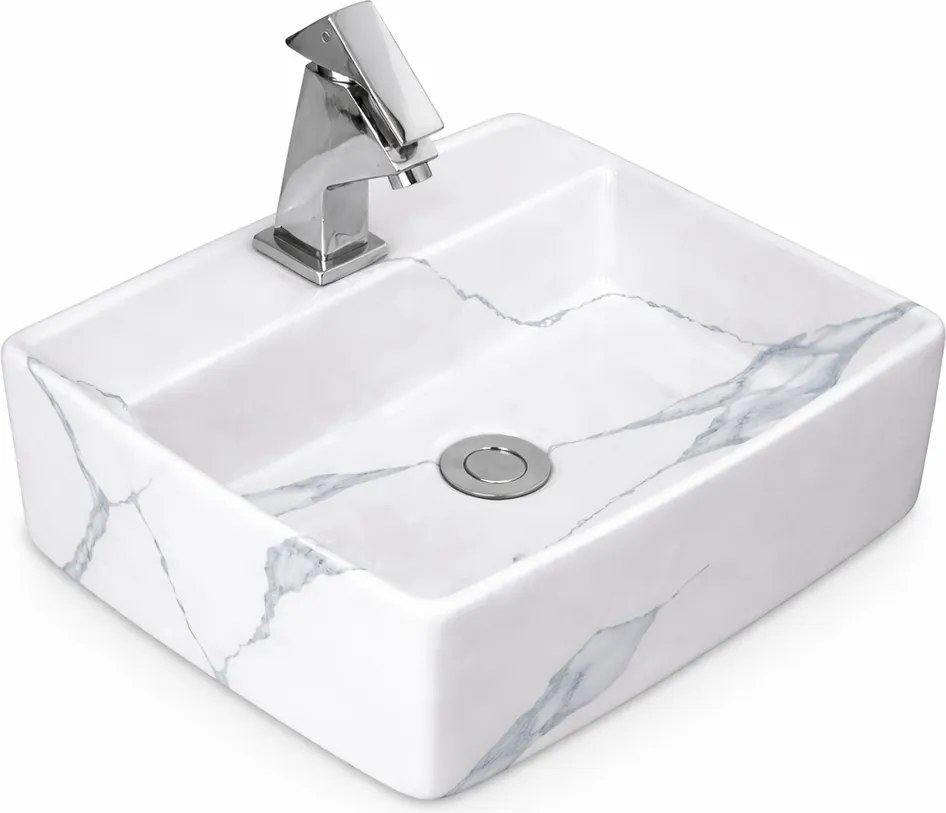 LINZ-M || Umývadlo na dosku, keramika, biela, mramor, hranatá