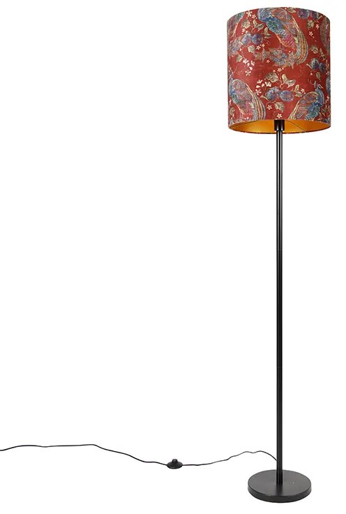 Stojaca lampa čierna tienidlo páv dizajn červený 40 cm - Simplo