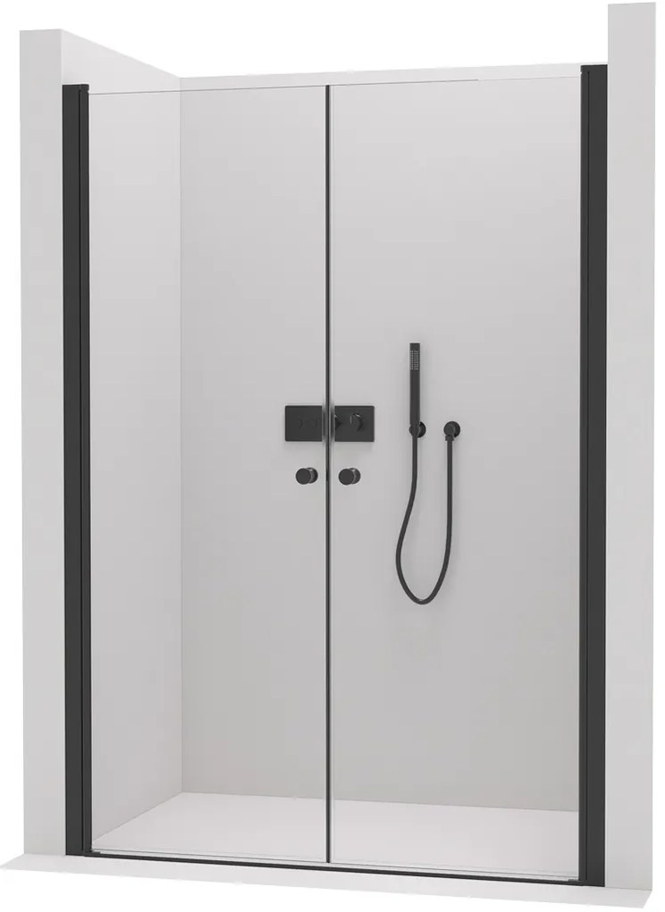 Cerano Antelo, 2-krídlové sprchové dvere 104x190 cm, 6mm číre sklo, čierny profil, CER-CER-432361