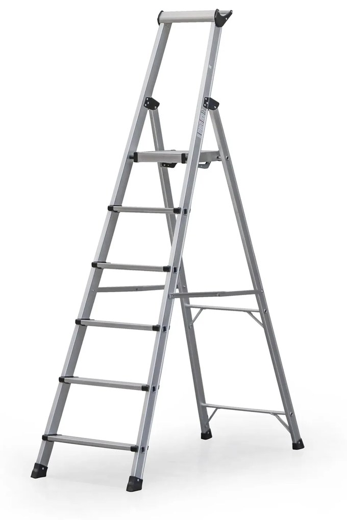 Jednostranné hliníkové schodíky PROFI s poličkou, 1x6 stupňov, výška 1,43 m