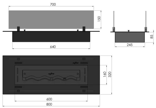 InFire - Vstavaný BIO krb 8,5x80 cm 3,5kW čierna