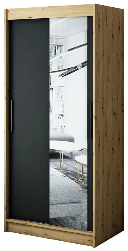 Skriňa Halifax T2 100 Dub Artisan/čierna/Zrkadlo